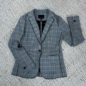 Banana Republic grey plaid blazer with black trim